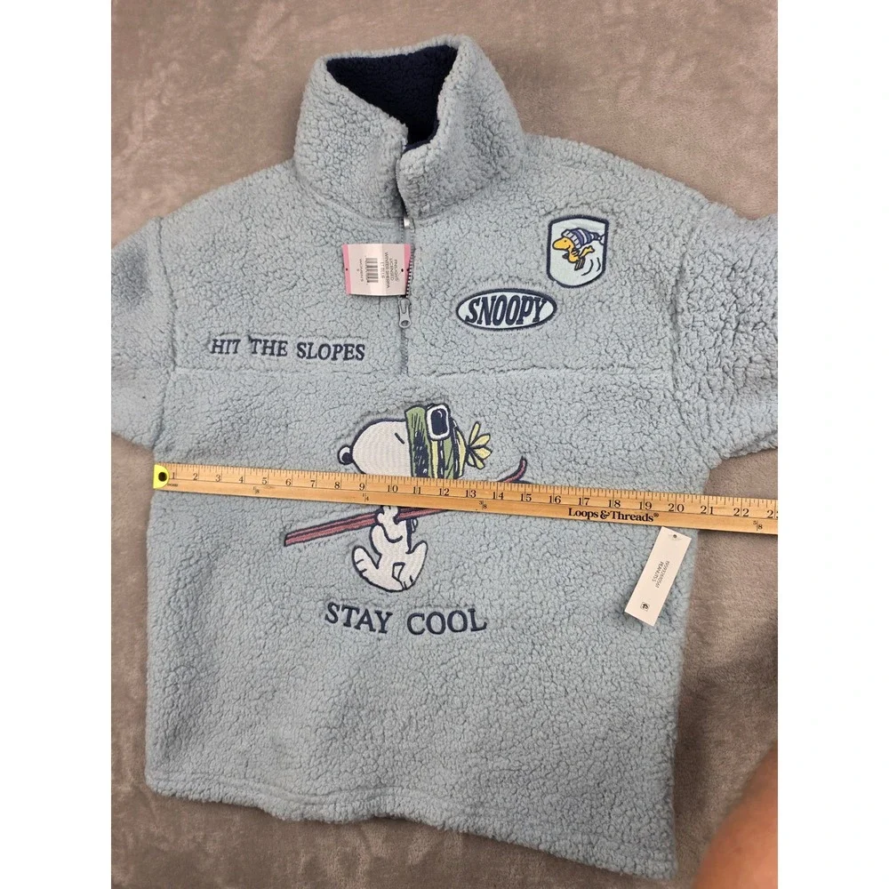 Peanuts Winter Sherpa Pullover Women S Blue Snoopy Hit The Slopes Stay Cool
